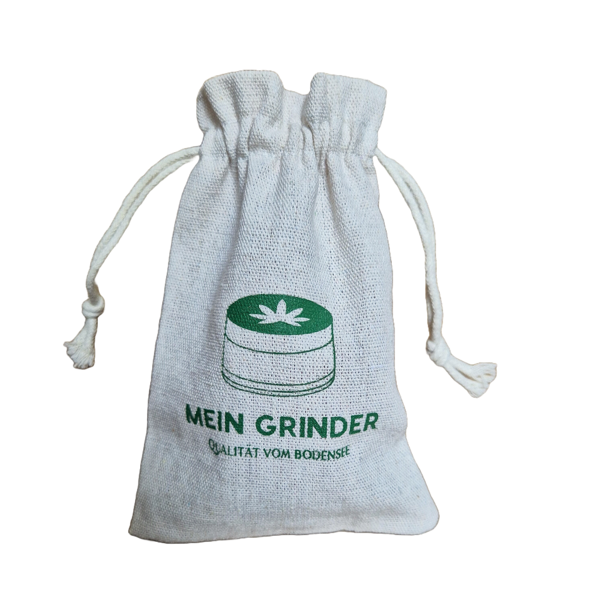 Baumwoll Säckchen mit Grinder und Mein Grinder Logo