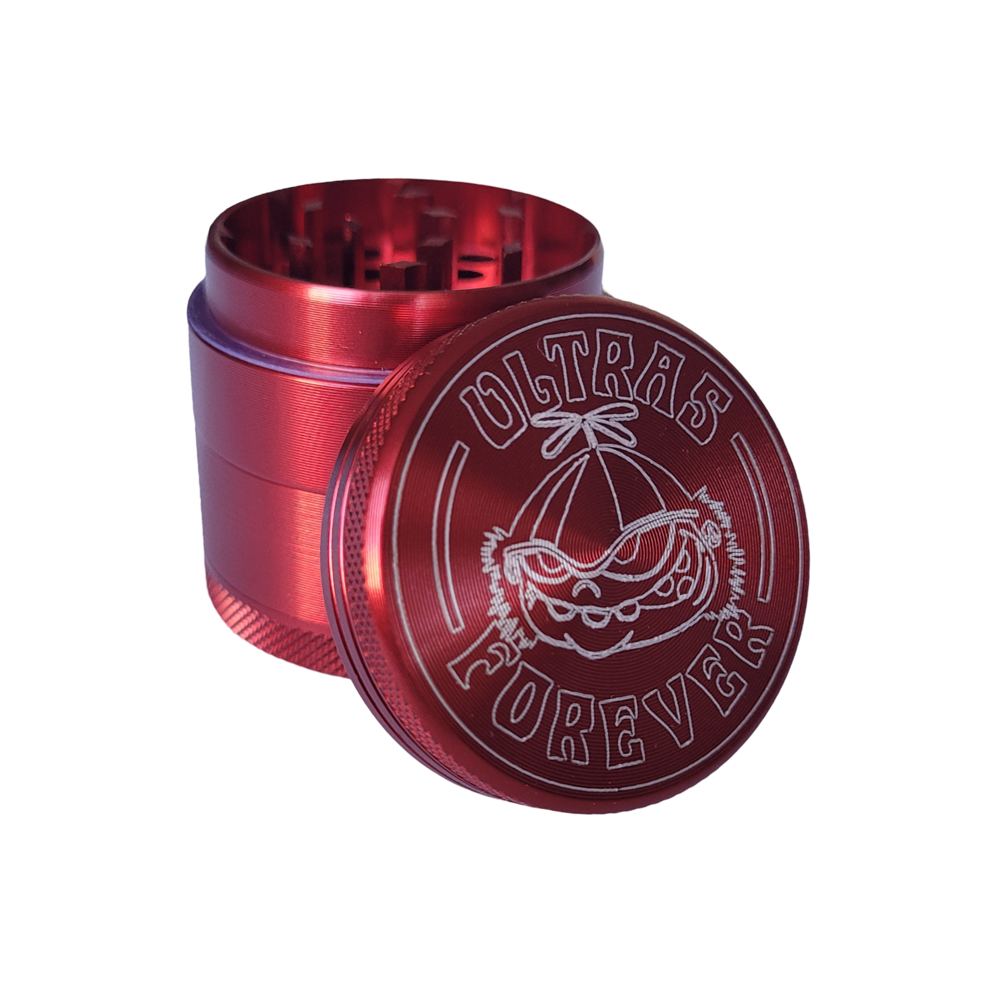 Roter Mini Grinder mit personalisierter Gravur Ultras Forever
