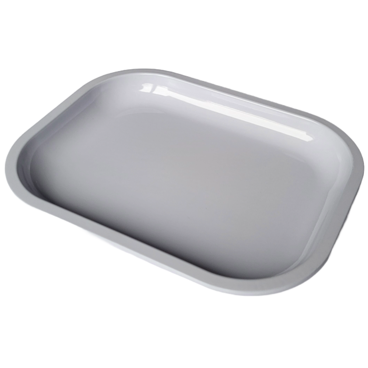 Weisses Rolling Tray in der Seitenansicht