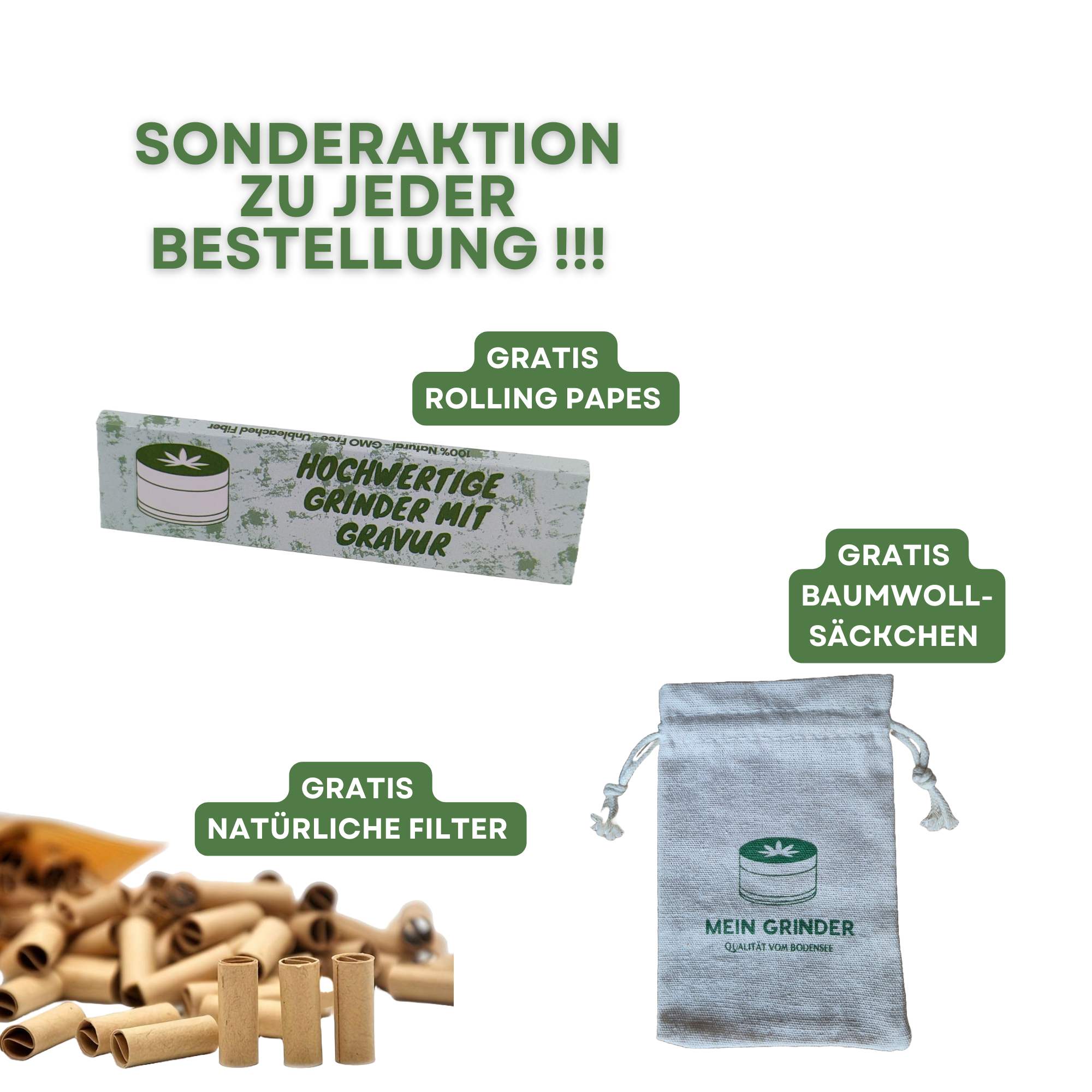 Kiffer Zubehör als Geschenk Box Set bestehend aus Rolling Papes Baumwollsäckchen und natürlichen Filtern