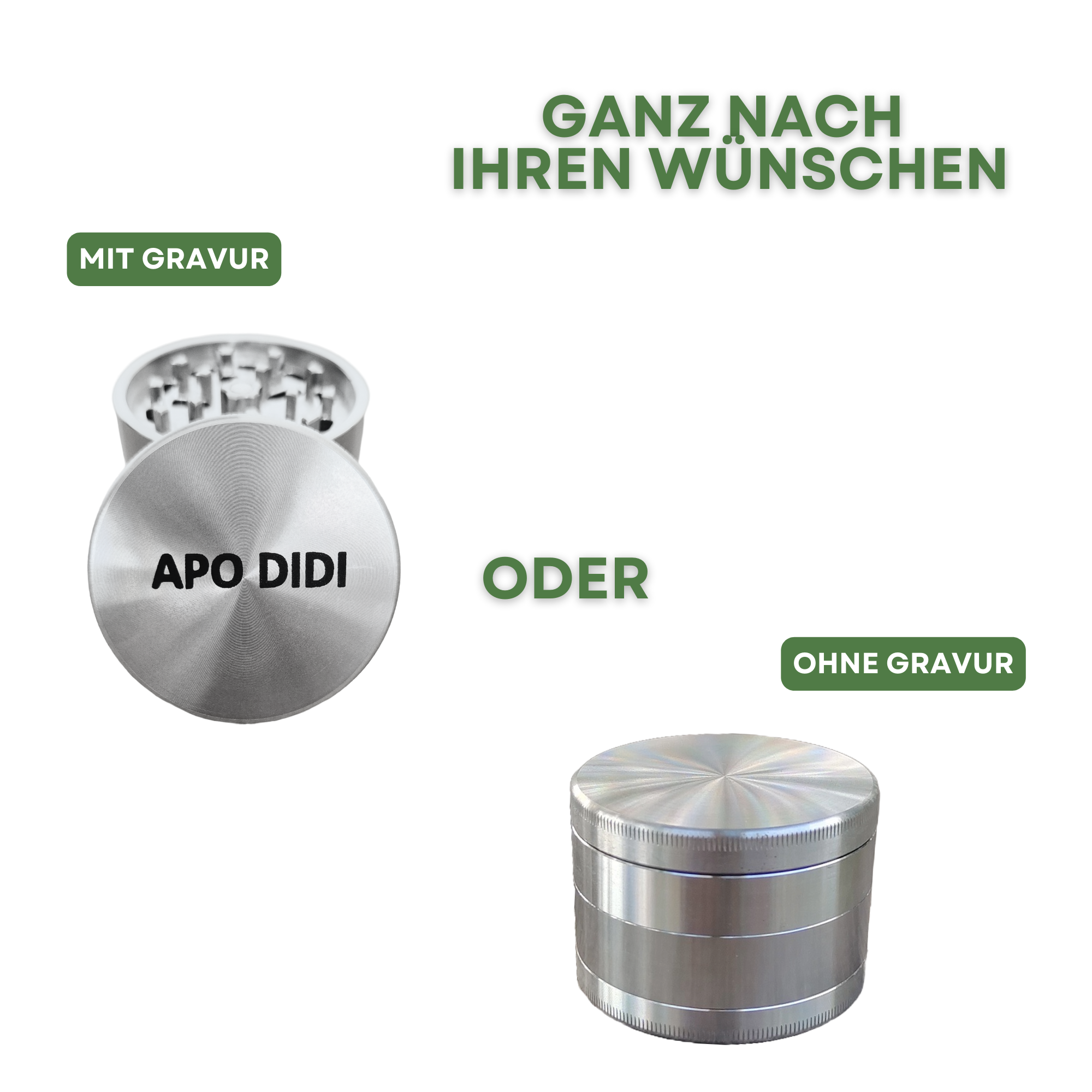 Edelstahl Grinder mit Gravur und ohne Personalisierung nach Kunden Wunsch